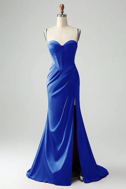 OKBBN mermaid slim shoulder strap pleated slit dance dress