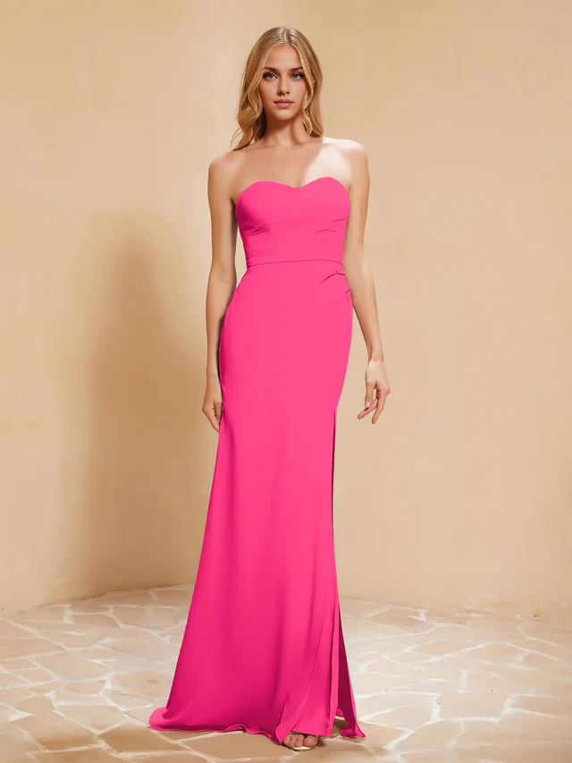 OKBBN Sweetheart Slimming Chiffon Split Bridesmaid Dress