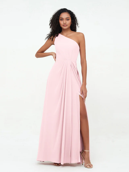 OKBBN shoulder slit chiffon bridesmaid dress
