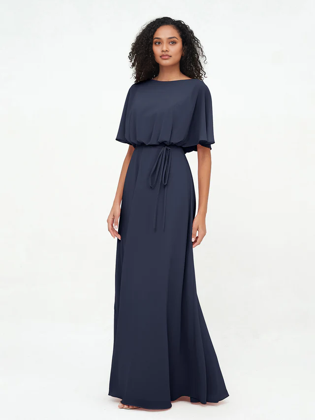 OKBBN Chiffon Long Sleeve Bridesmaid Dress