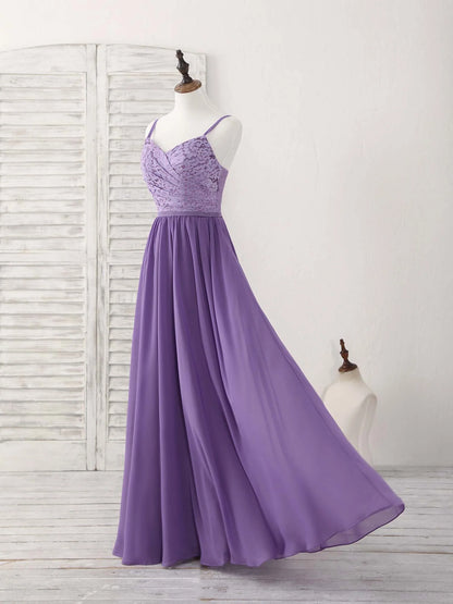 Lace Chiffon Long Prom Dress Purple Bridesmaid Dress