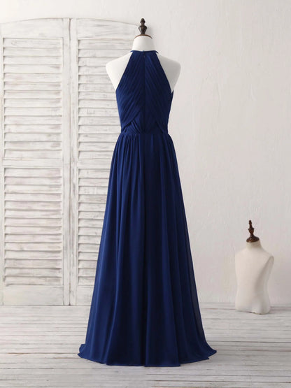 Dark Blue Chiffon Long Prom Dress Blue Bridesmaid Dress