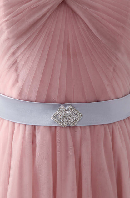 Sweetheart Neck Tulle Long Prom Dress, Aline Pink Bridesmaid Dress