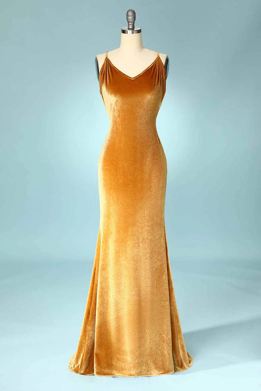 Velvet Cross-Back Mermaid Bridesmaid Dress