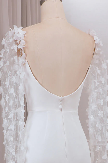 Trumpet Sweep Train Long Sleeves Bridal Dress with 3D Appliques