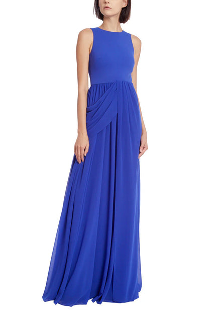Sleeveless hip drape with full pleaded skirt georgette Prom Dresses ﻿