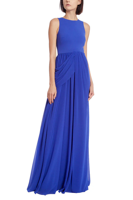Sleeveless hip drape with full pleaded skirt georgette Prom Dresses ﻿