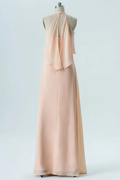 Chiffon Halter Ruffled Bridesmaid Dress