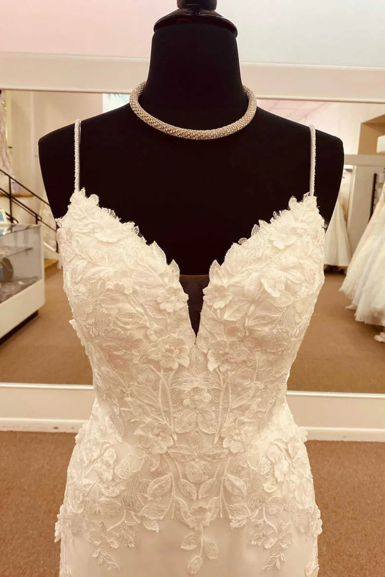 Lace Straps Backless Trumpet Long Wedding Dress