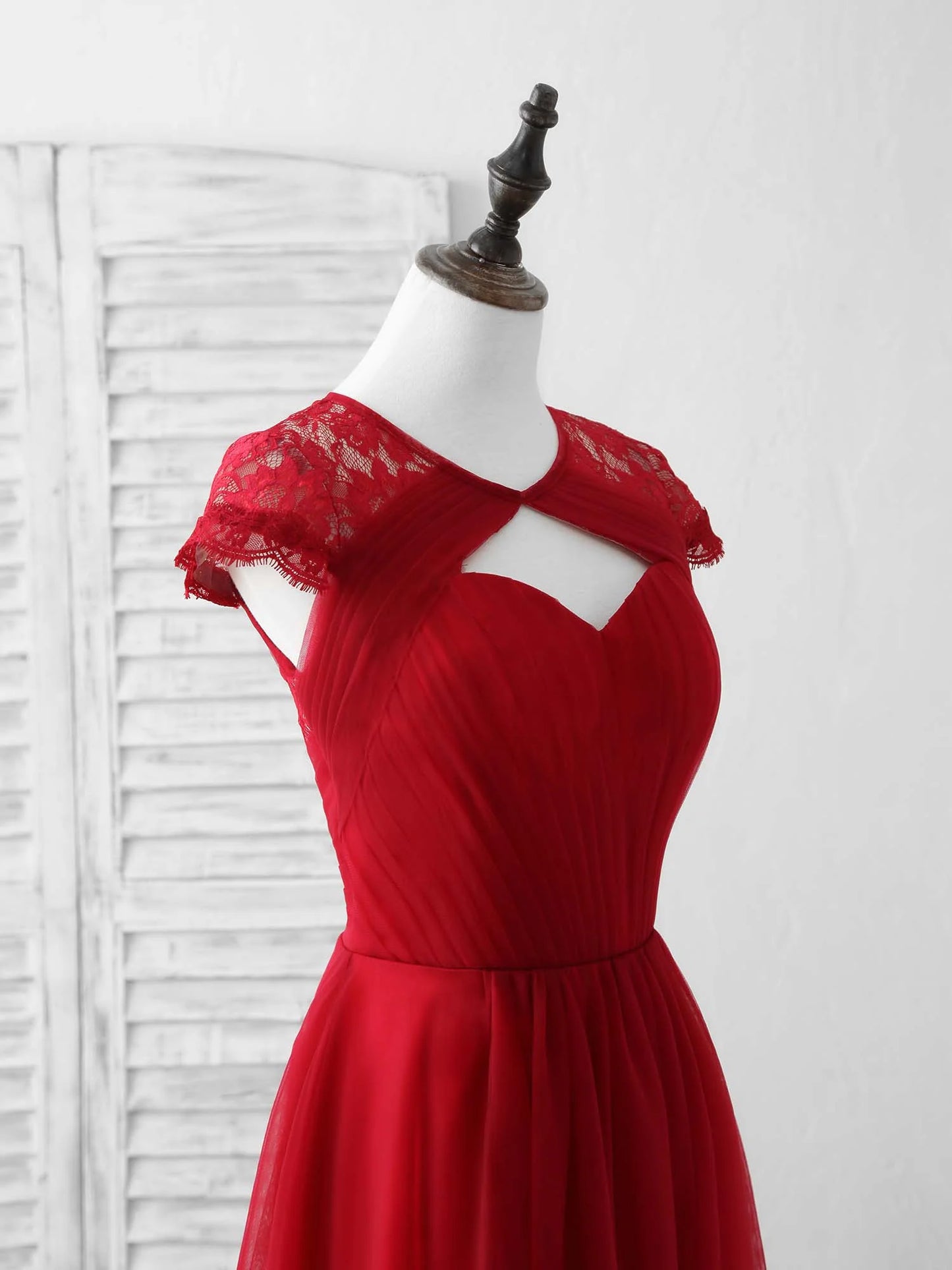 Tulle Lace Long Prom Dress Burgundy Evening Dress