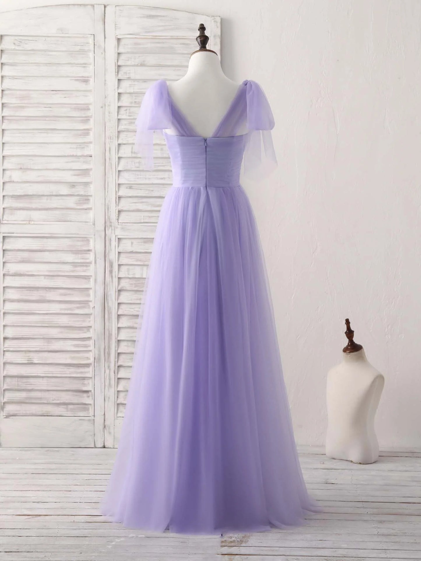 Sweetheart Neck Tulle Long Prom Dress Purple Bridesmaid Dress