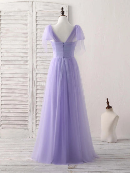 Sweetheart Neck Tulle Long Prom Dress Purple Bridesmaid Dress