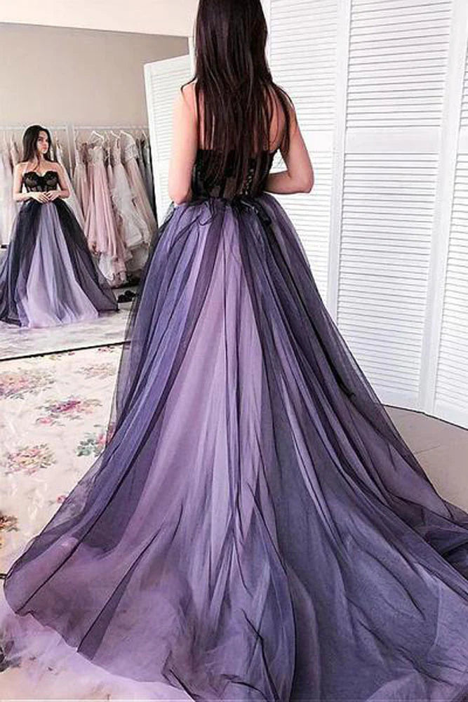 Purple sweetheart tulle long prom dress purple prom dress