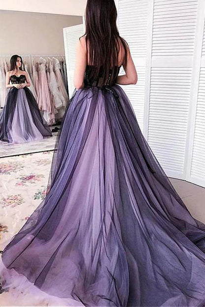 Purple sweetheart tulle long prom dress purple prom dress