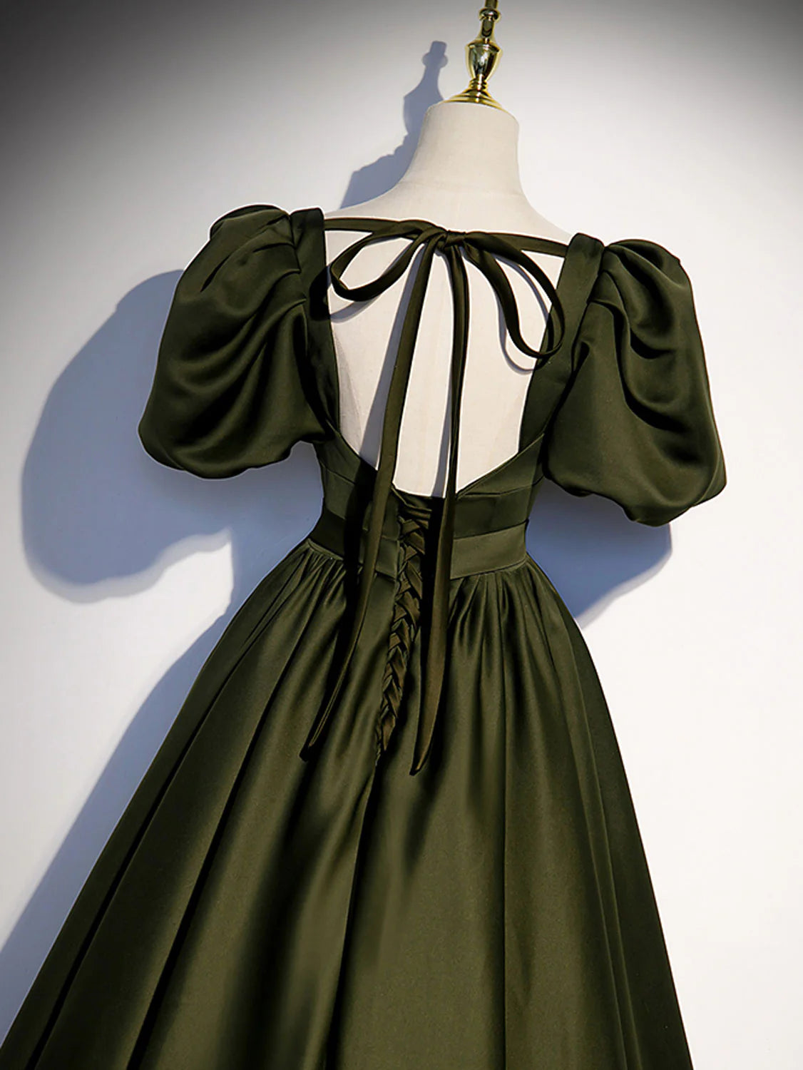 Green Satin A Line Long Prom Dress Green Formal Evening Dress