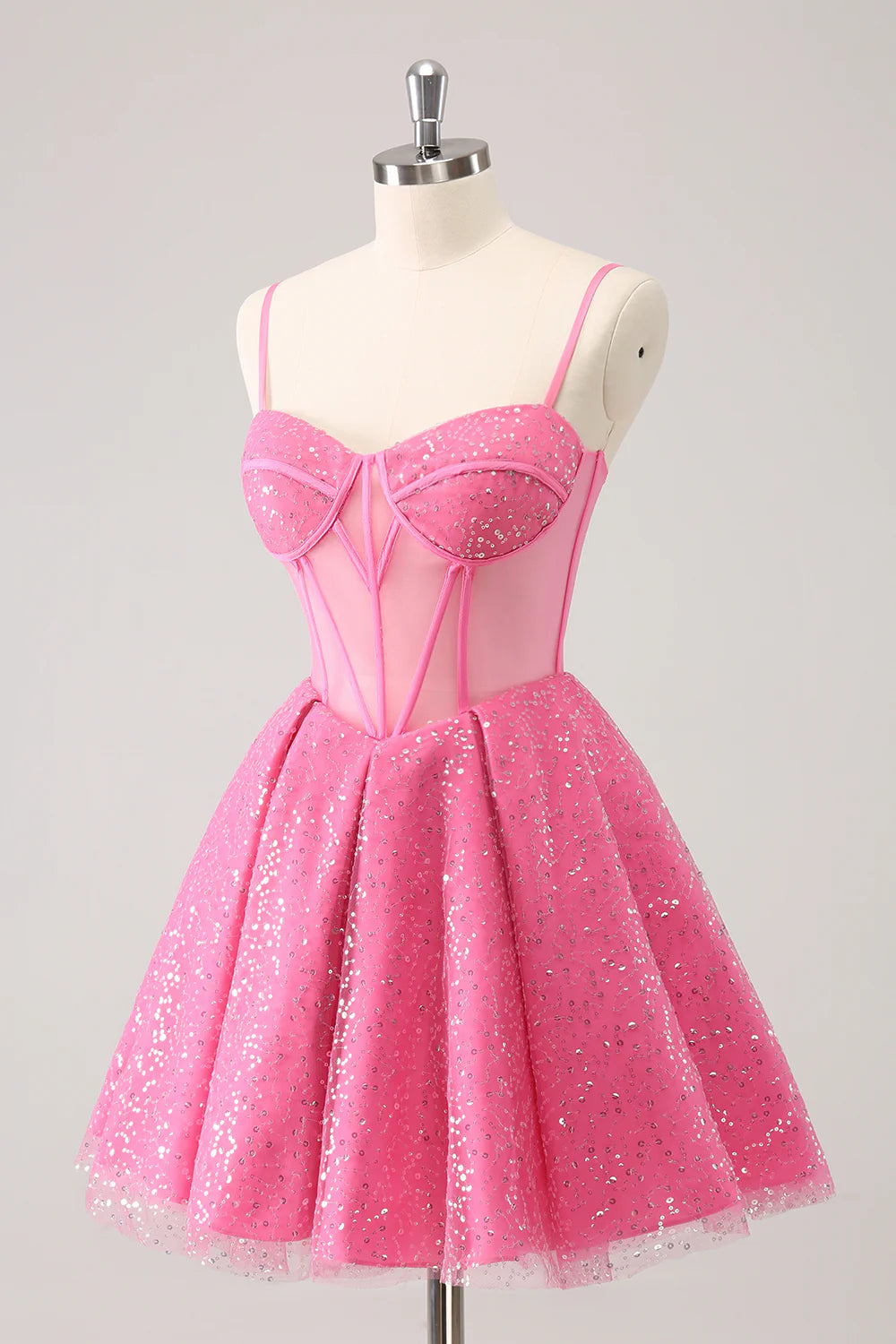 Pink Spaghetti Straps A Line Corset Short Homecoming Dress