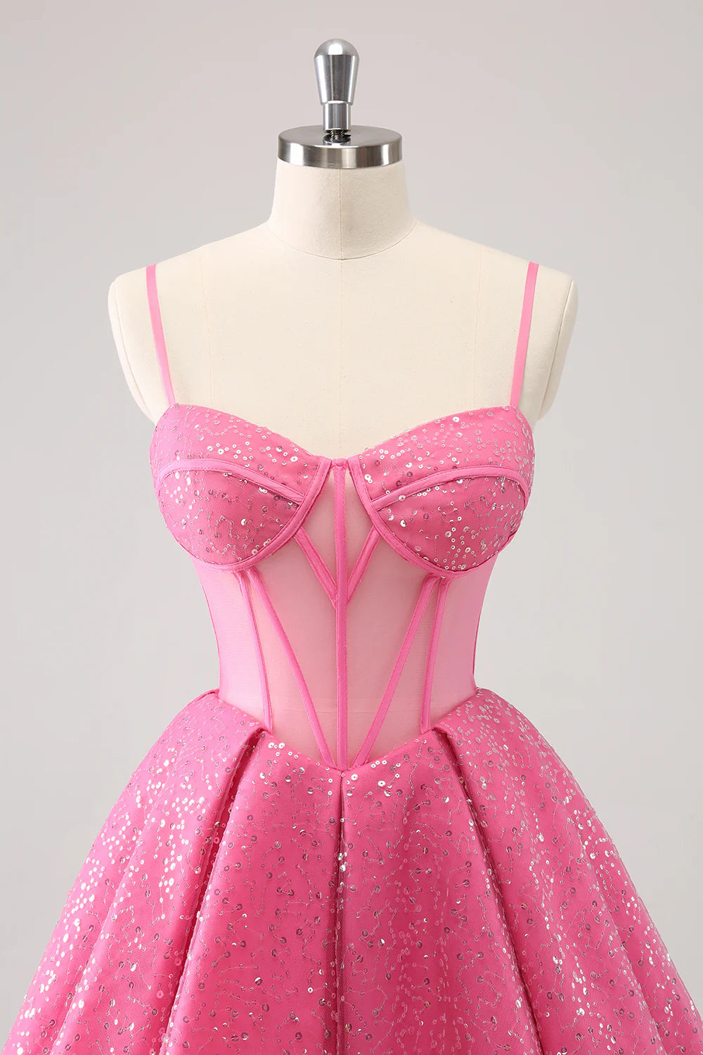 Pink Spaghetti Straps A Line Corset Short Homecoming Dress