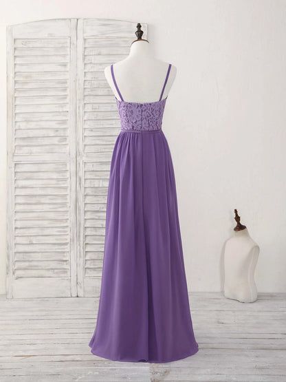 Lace Chiffon Long Prom Dress Purple Bridesmaid Dress