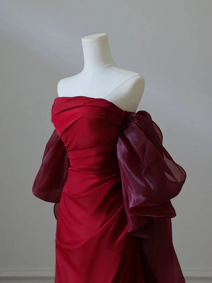 Simple Satin Burgundy Long Prom Dress Burgundy Long Evening Dress