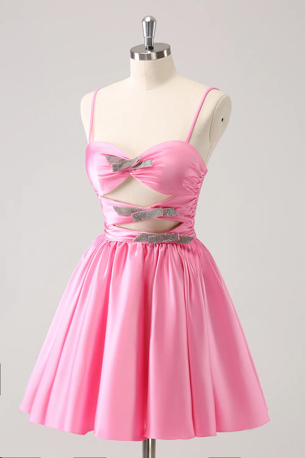 Pink A Line Spaghetti Straps Cut Out Homecoming Dress