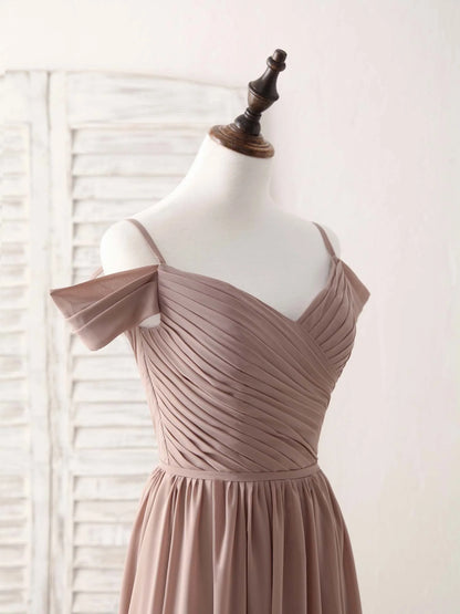 V Neck Dark Champagne Chiffon Long Prom Dress Bridesmaid Dress
