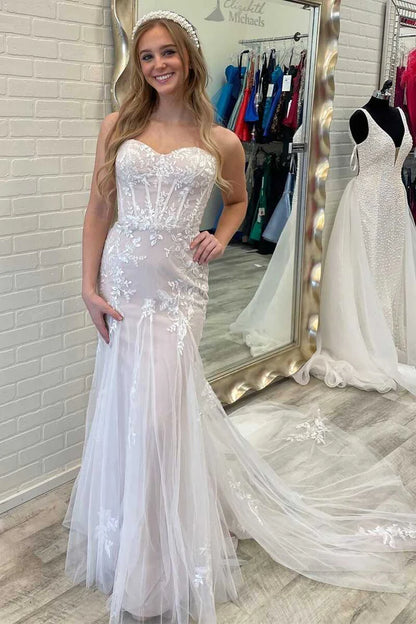 Strapless Appliques Mermaid Long Wedding Dress