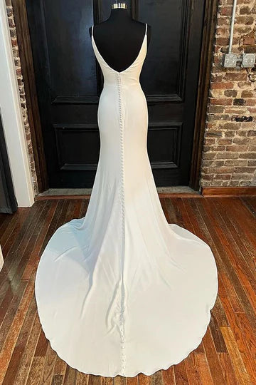 Cowl Neck Backless Mermaid Long Wedding Dress with Slit