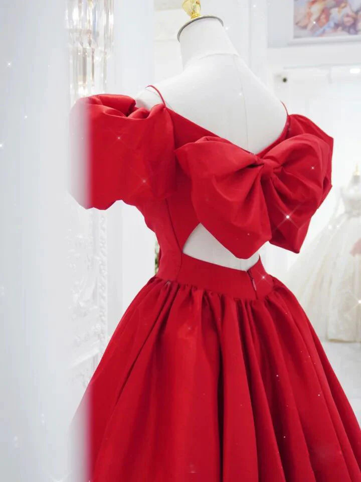 Red v neck satin long prom dress red prom dress