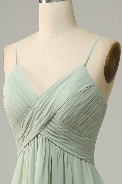 A Line Spaghetti Straps Chiffon Bridesmaid Dress with Sleeveless