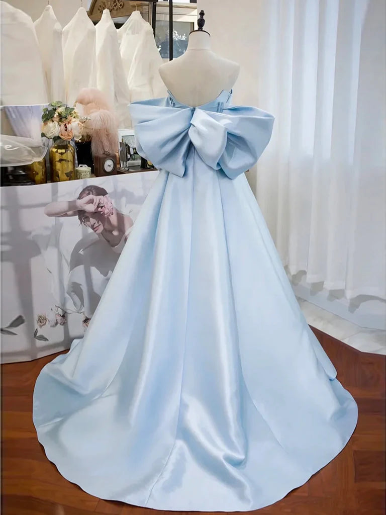 Simple Satin Blue Long Evening Dress Blue Long Formal Dress