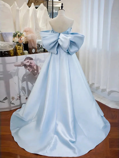 Simple Satin Blue Long Evening Dress Blue Long Formal Dress