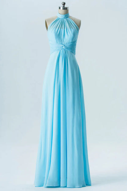 High Collar Twist-Front Bridesmaid Dress