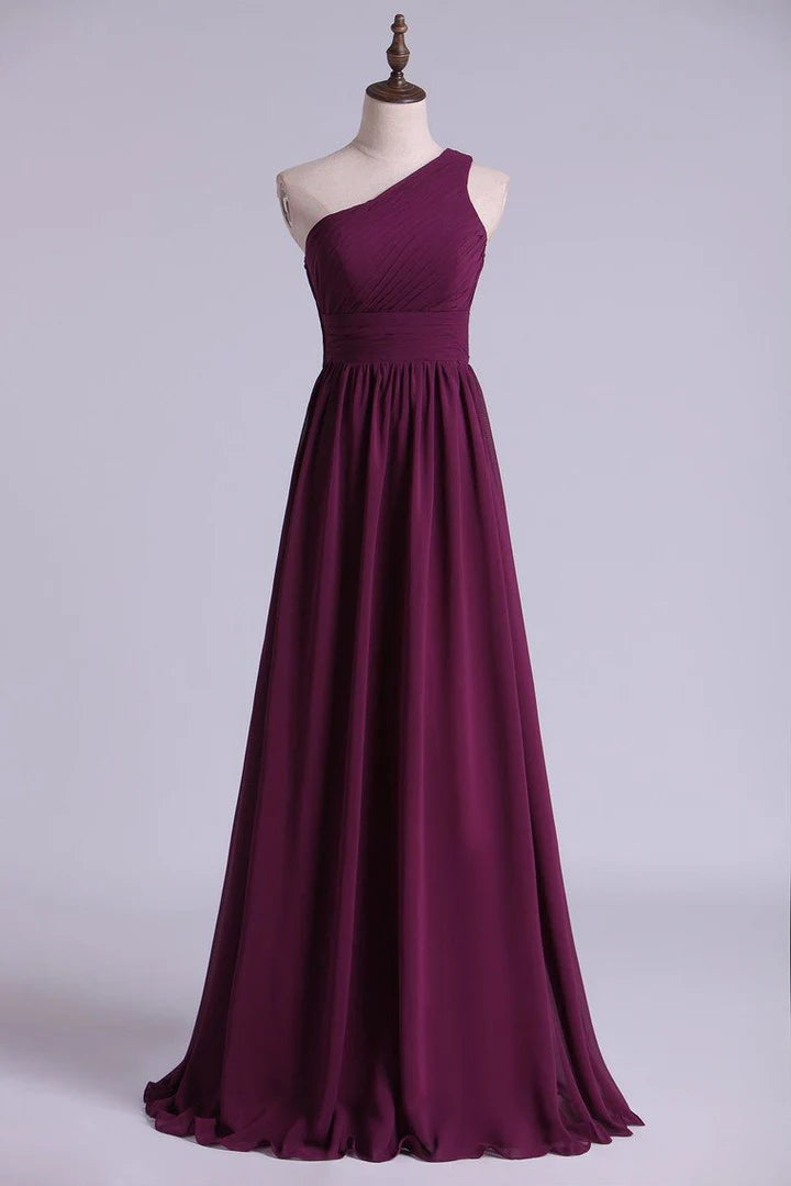 One-Shoulder A-Line Long Maid of Honor Dress