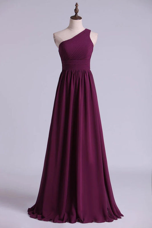 One-Shoulder A-Line Long Maid of Honor Dress