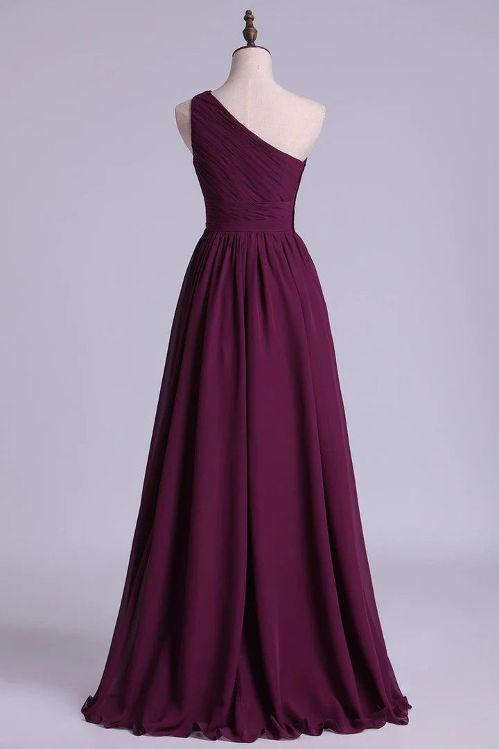 One-Shoulder A-Line Long Maid of Honor Dress