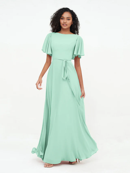 OKBBN elegant flowing sleeve chiffon bridesmaid dress