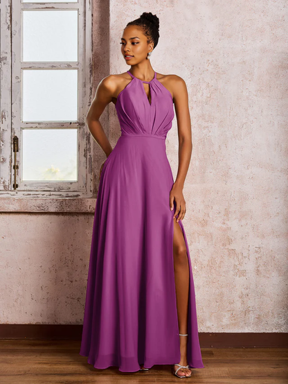 OKBBN backless camisole bow chiffon bridesmaid dress