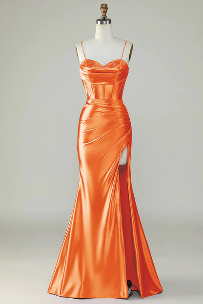 OKBBN mermaid slim shoulder strap slit long evening gown