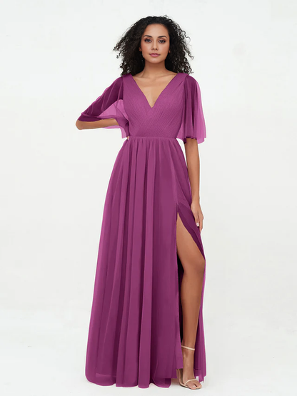OKBBN A-line V-neck chiffon bridesmaid dress