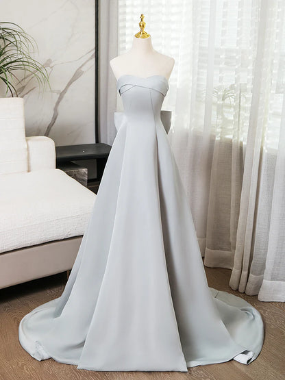 A-Line Sweetheart Neck Satin Gray Long Evening Dress
