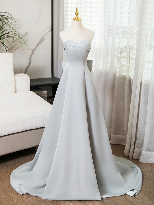 A-Line Sweetheart Neck Satin Gray Long Evening Dress