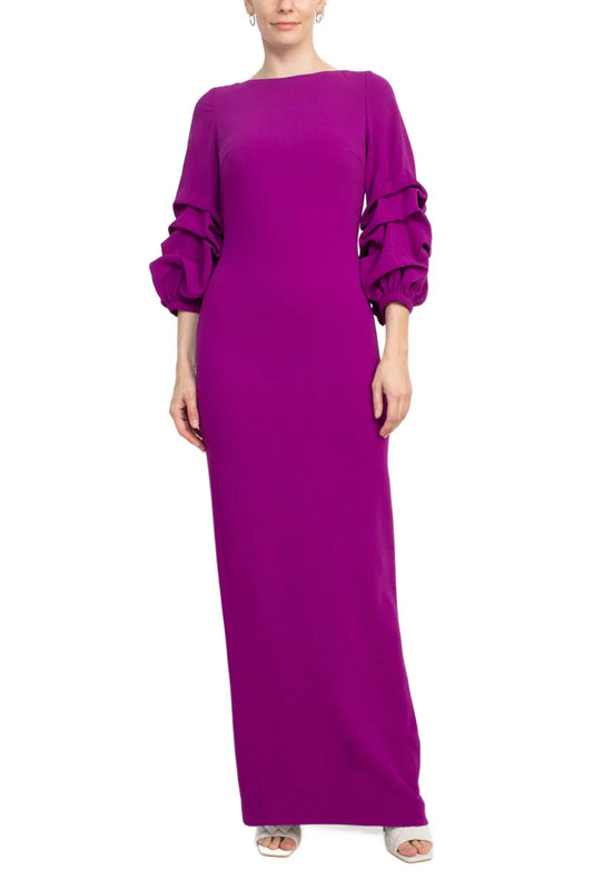 Crew Neck Gathered 3/4 Sleeve Bodycon Zipper Back Slit Back  Mother of the Bride Dresses