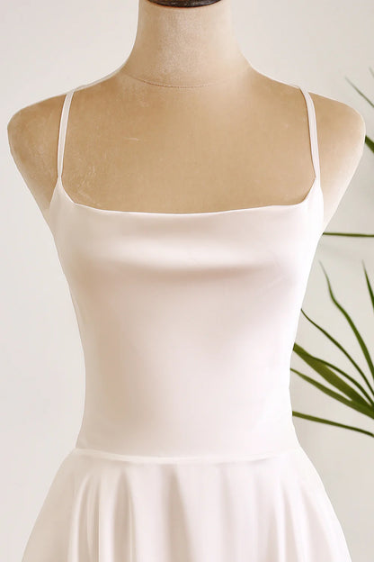 A Line Spaghetti Straps Backless Satin Swing White Short Graduation Dress