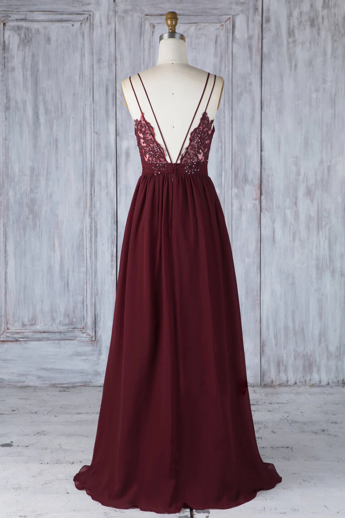 Tulle lace long prom dress burgundy lace Evening dress