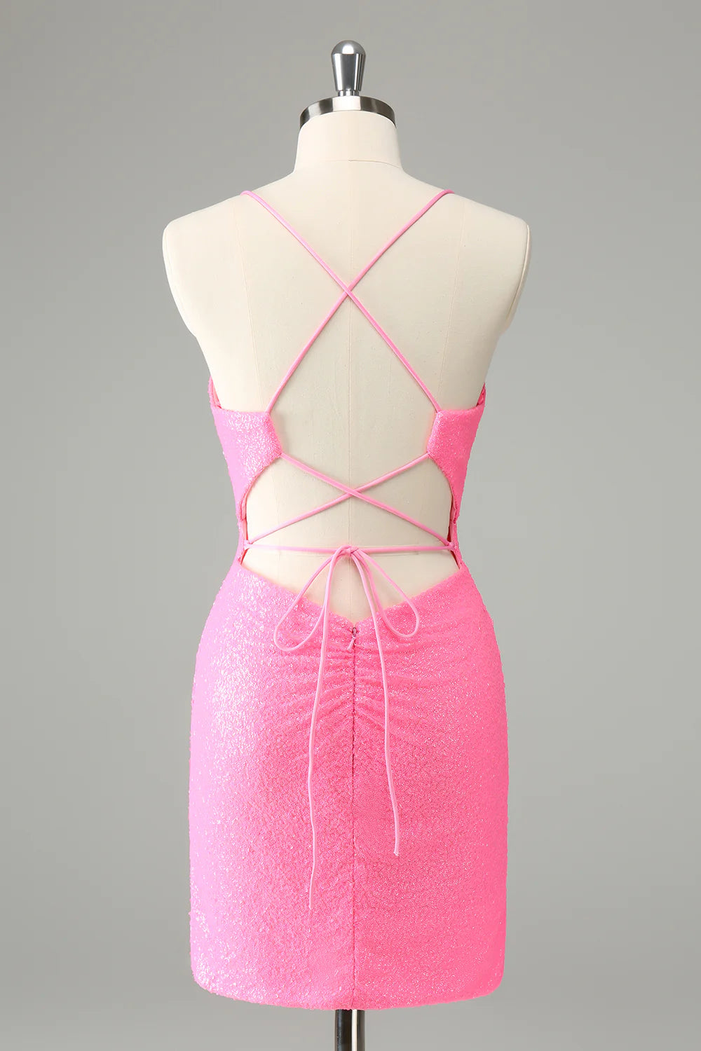 Pink Bodycon Spaghetti Straps Sequins Short Homecoming Dress