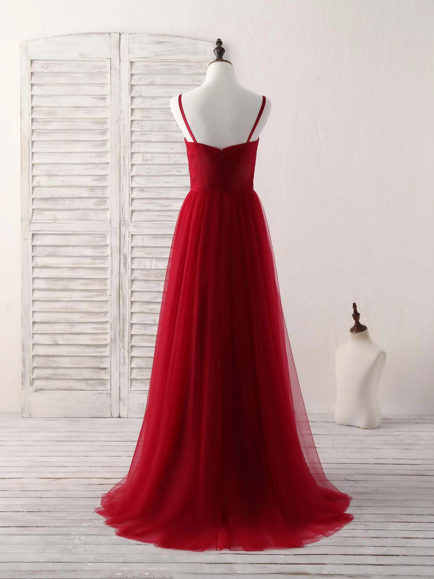 Sweetheart Neck Tulle High Low Prom Dress Burgundy Formal Dress