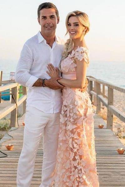 Carmine pink A-line dress with long sleeves sweetheart lace long ball dress