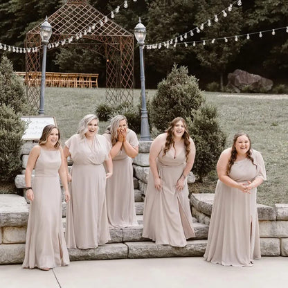 A-line Chiffon Sexy and Elegant One Shoulder Long Sleeve Split Bridesmaid Dress