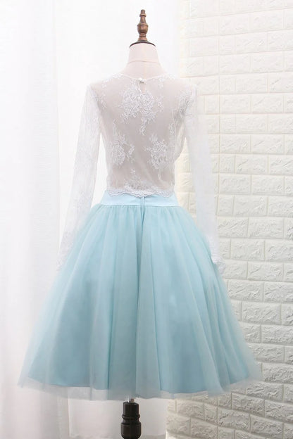 Elegant and noble A-line long sleeved sheer two-piece strapless dress