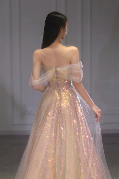 Elegant One Shoulder Premium Colored Champagne Sequins Ball Party Formal Party Dress